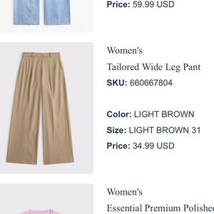 Abercrombie & Fitch Light Brown Wide Leg Pants